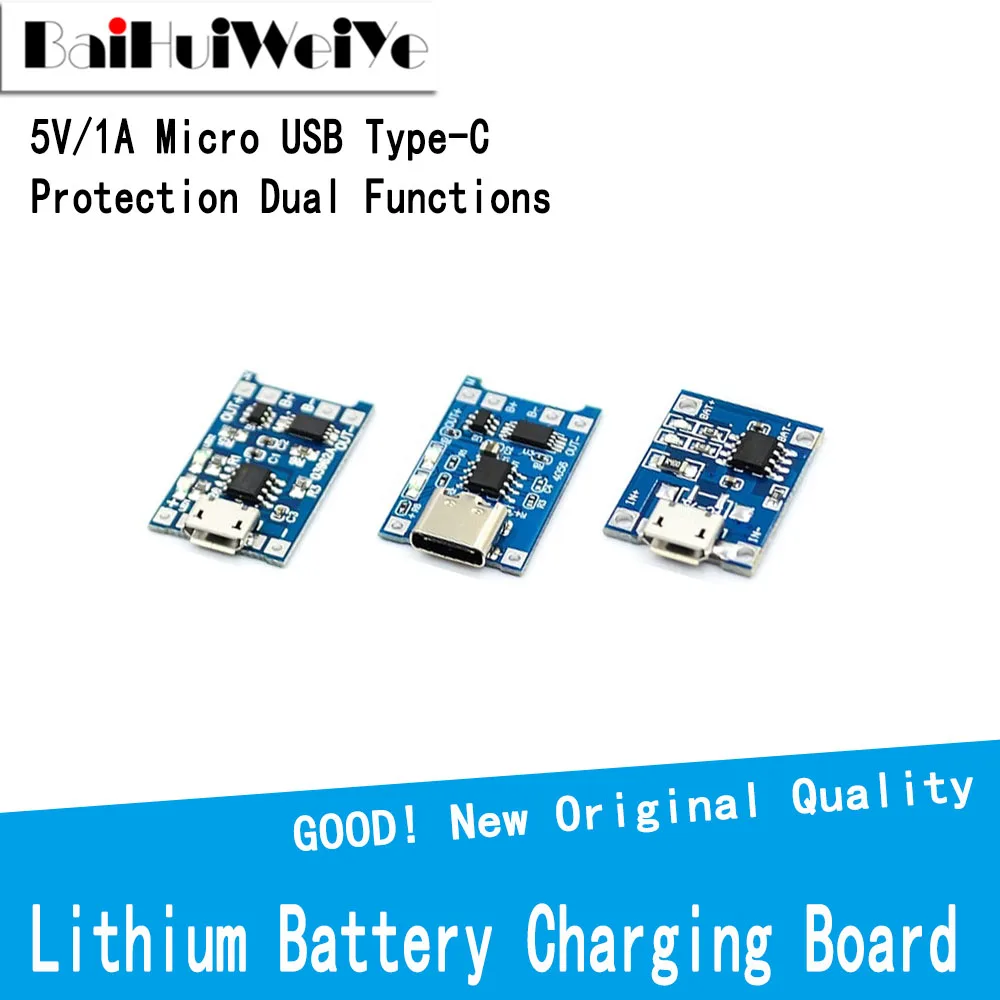 Carte de charge de batterie au lithium, chargeur, protection technique, touristes, canonique, TP4056, micro USB, type-c 18650, 5V, 1A, nouveau, 10 pièces