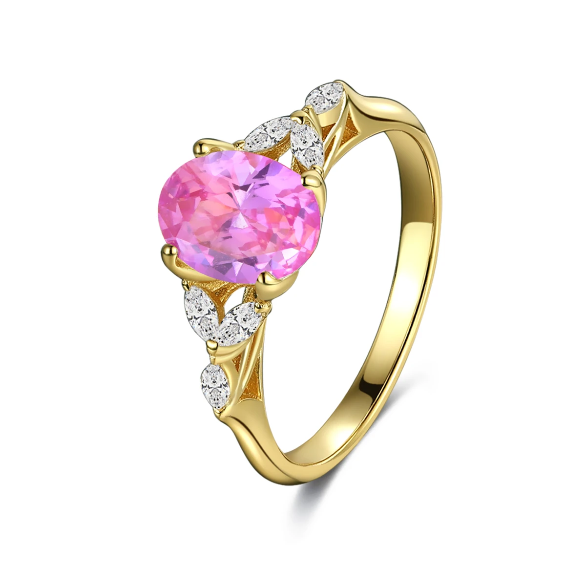 

PANQDIY 925 Sterling Silver 18k Gold Plating Pink Main Stone 6*8mm Oval Ring Engagement Rings Are Suitable for Women To Wear