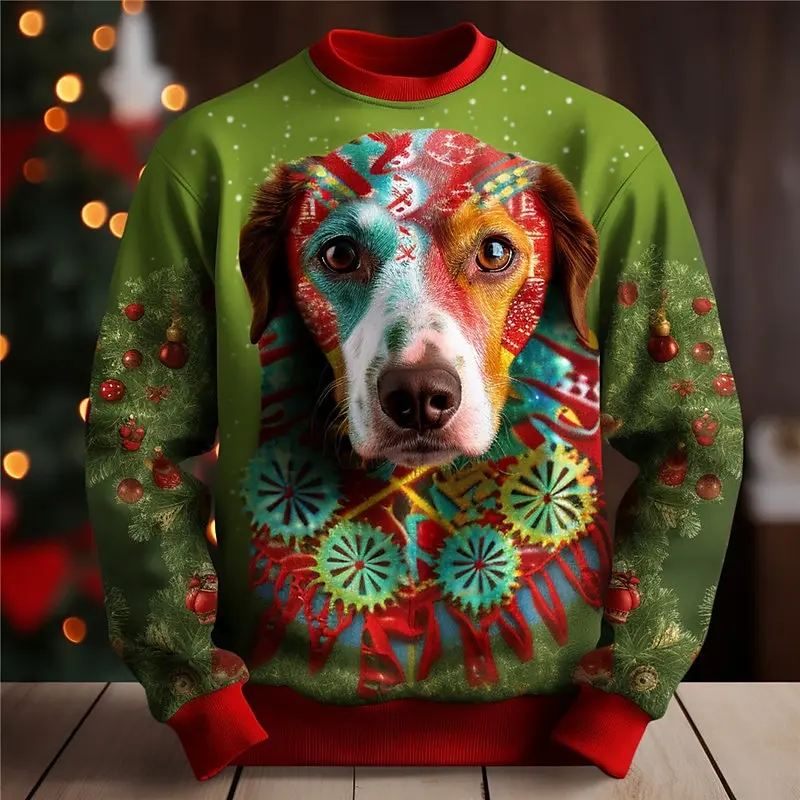 

Men's Graphic Dog Merry Christmas Sweatshirts Long Sleeve Sweatshirt Crew Neck Fashion Daily Casual 3D Print Sports Clothing New