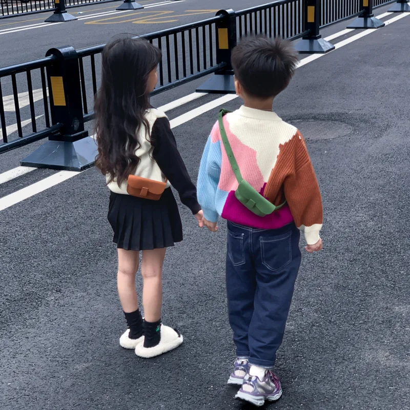 Bags for Kids 2023 Niche New Fashionable Korean Style Vintage Leather Solid Color Casual Simple Mini Bag for Boys and Girls