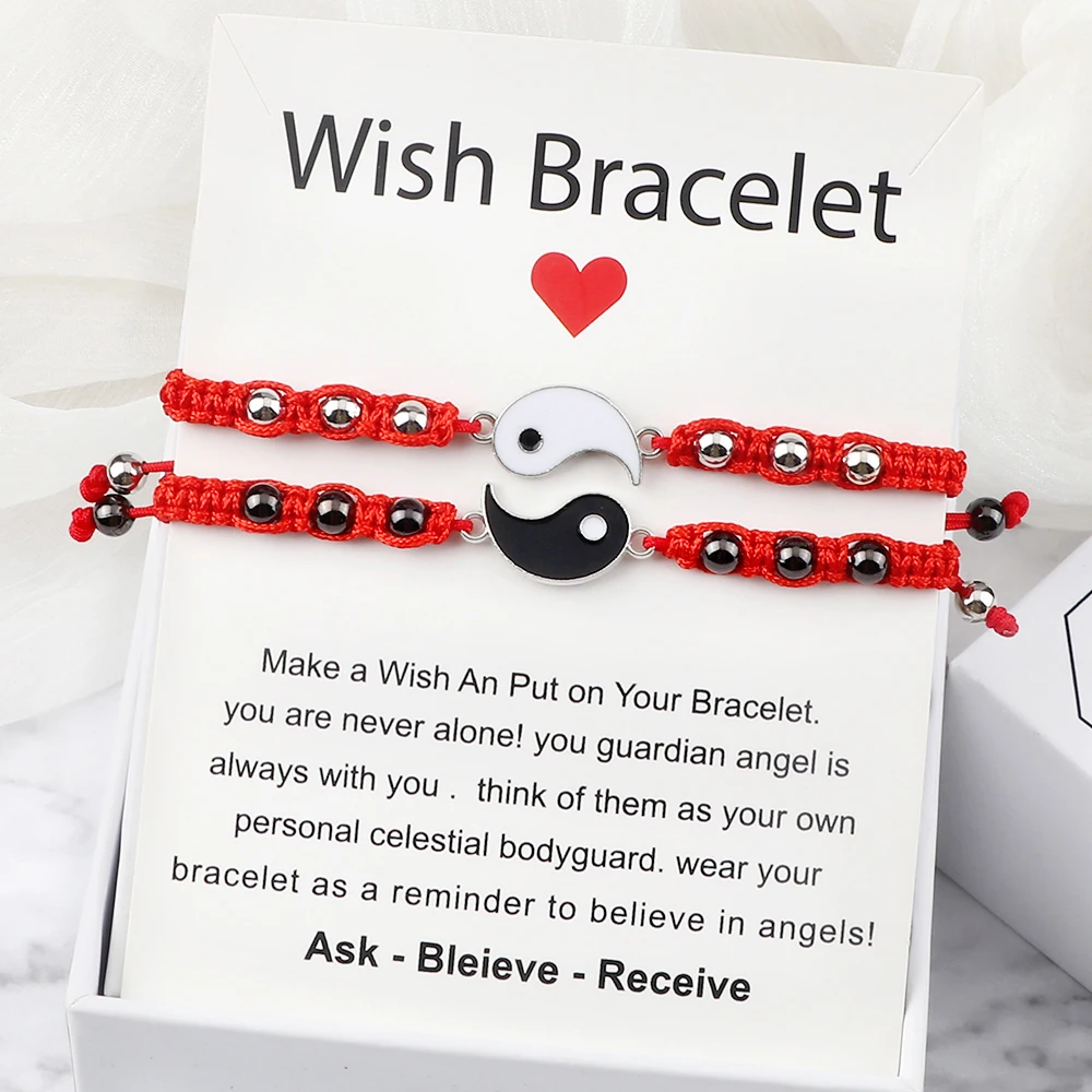 Tai Chi Yin Yang Couple Bracelet Adjustable Size Matching Lover Black & White Braided Bracelets & Bangles Friends Jewelry Gifts
