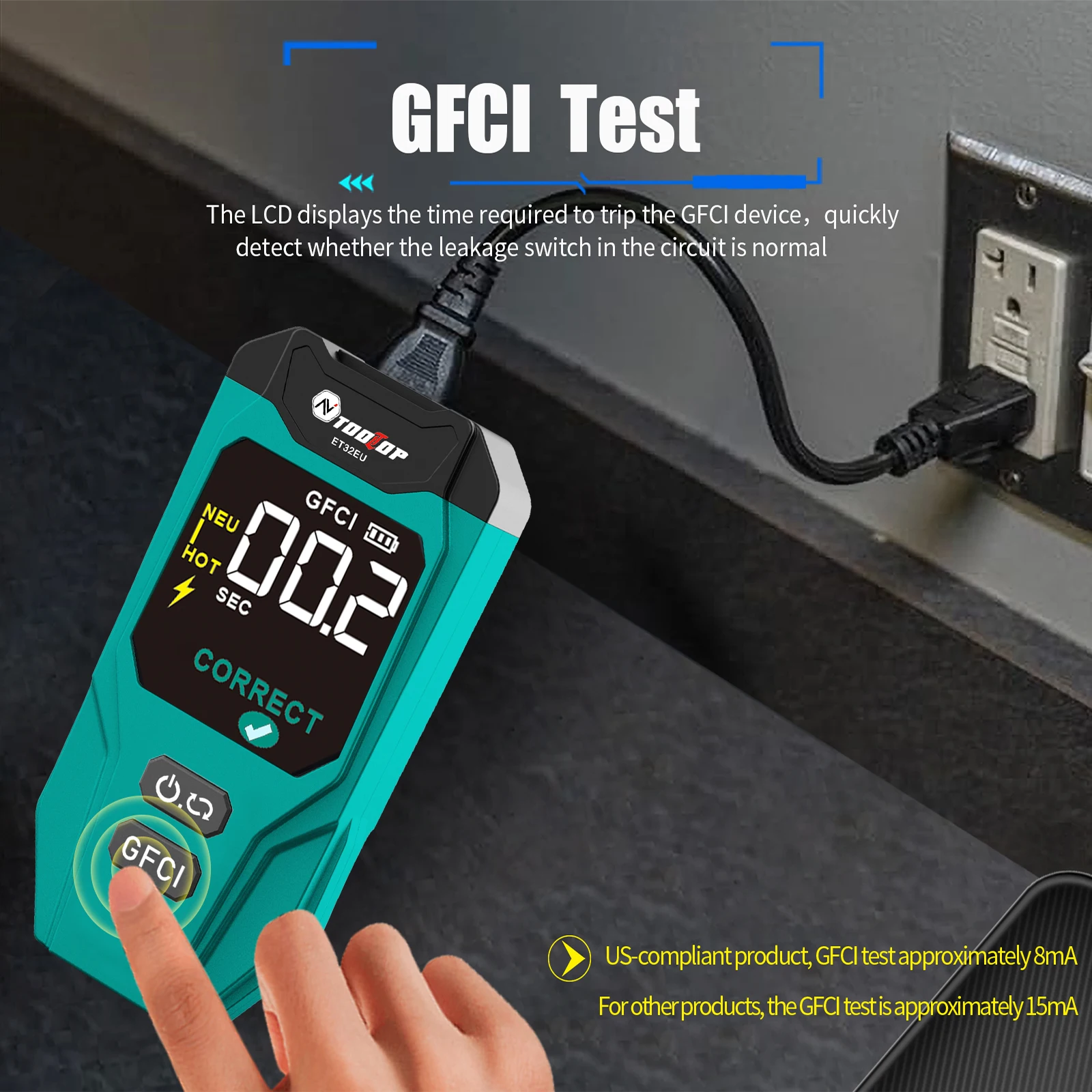 Power Tools Uk Review - TOOLTOP ET32 デジタルサーキットブレーカーファインダー＆ソケットテスター（GFCIトリップタイム表示付き）EU/UK/USプラグ漏電検出器