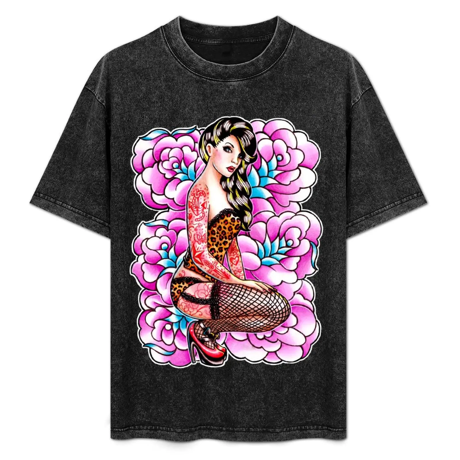 

Tattooed Pin Up Girl with Roses T-Shirt Relaxed Casual Short Sleeve Tee