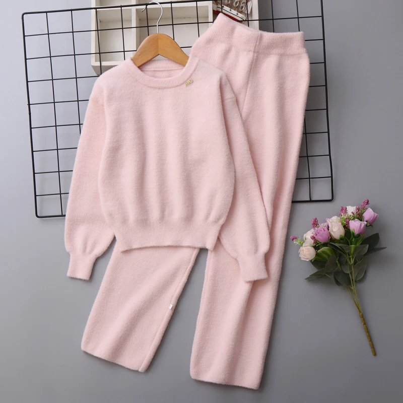 IYEAL Girls' Pullover Sweater+Pants Set Children's Knitted Sweater 2-Piece Set 2026 Autumn And Winter New Girls Clothing