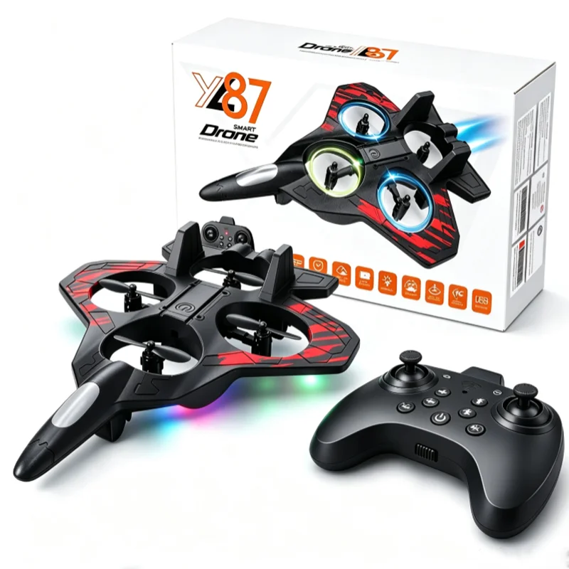 Drone Ae Rc - 2026年最新モデル YL87 EPPフォーム製戦闘機RCドローン 2.4G 4軸スタント航空機 LEDライト搭載