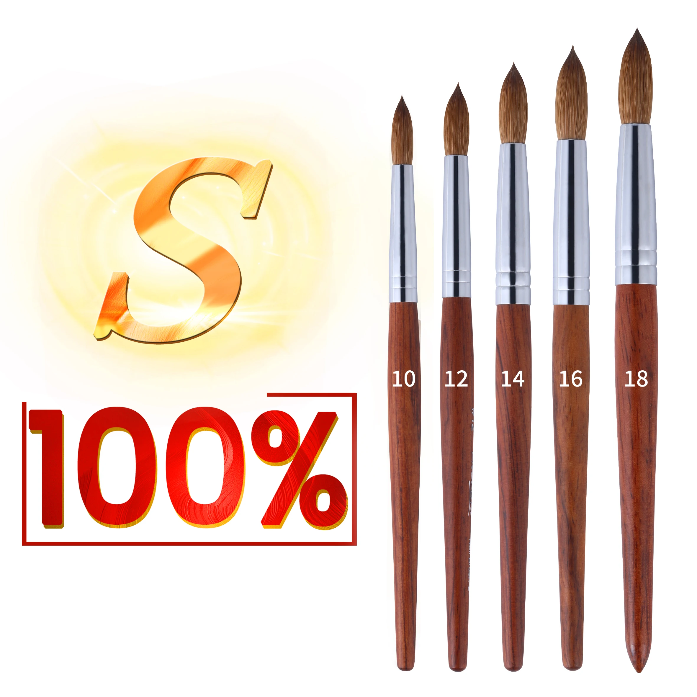 

RolinStar S quality 100% Kolinsky Acrylic dipping powder Builder Pure gel real Brown wood nail brush mink Application