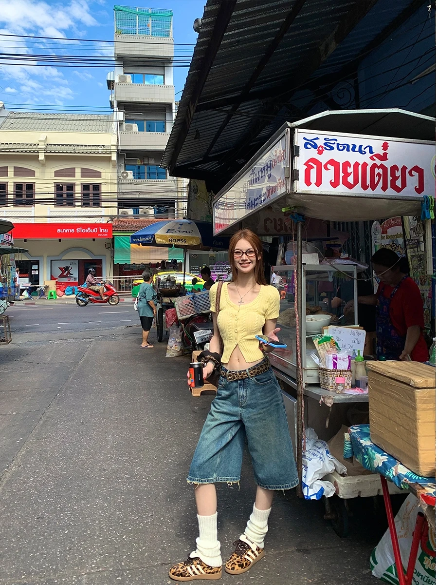 

Fheer Tokyo 24S, американские джинсовые орлы в стиле ретро, женские летние прямые повседневные свободные кроя с низкой талией, пять четвертей, семь четвертей