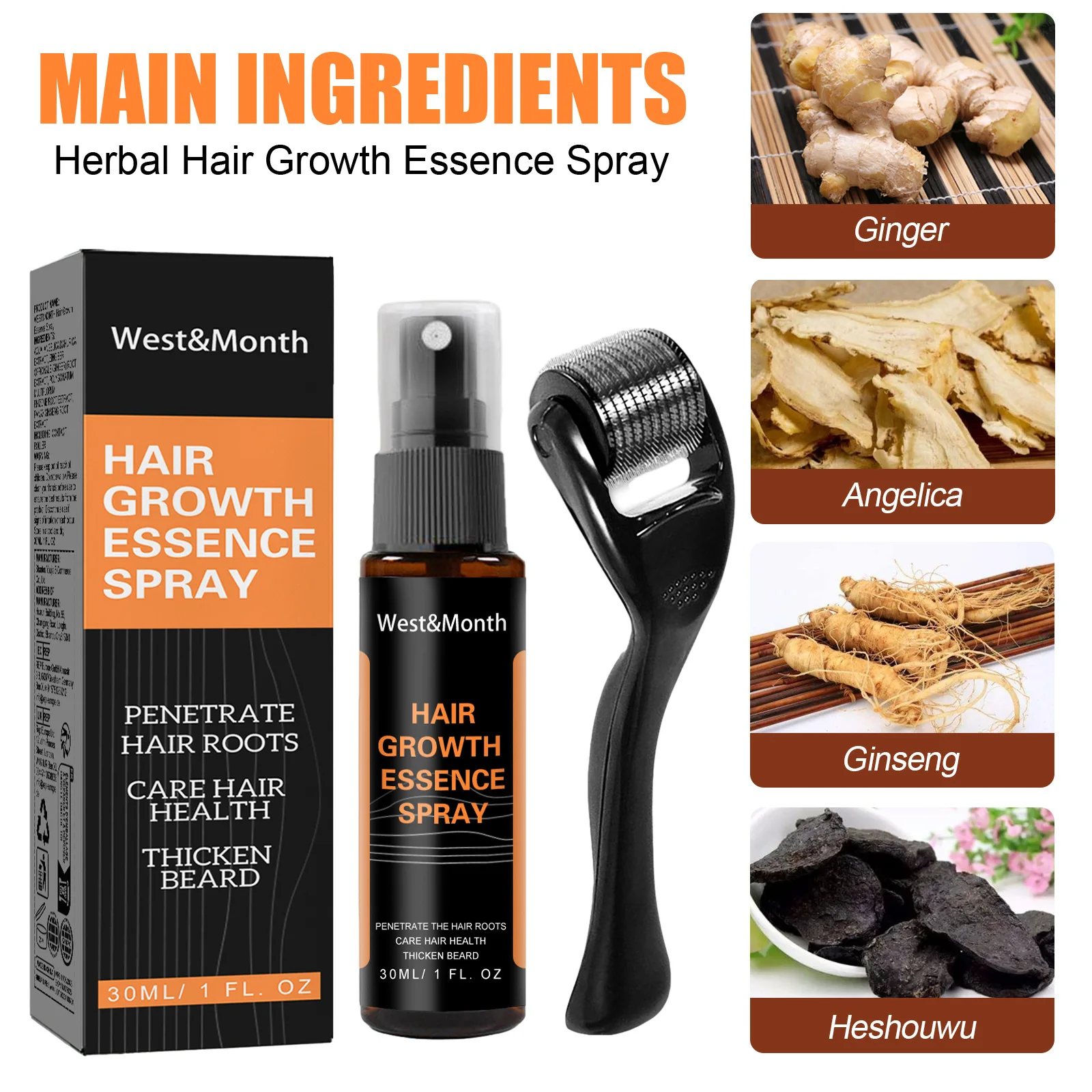 Fast Hair Growth Ginger Growth Hair Oil Roller Treatment Anti Hair Loss Men Women Scalp Treatment Serum Products Beauty Health