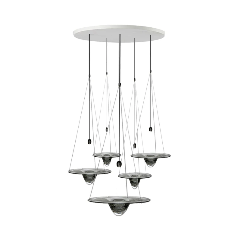 

2023 New Trendy LED Home Deco UFO Design Glass Clear Grey Chandelier Lighting Suspension Luminaire Lampen For Dinning Room