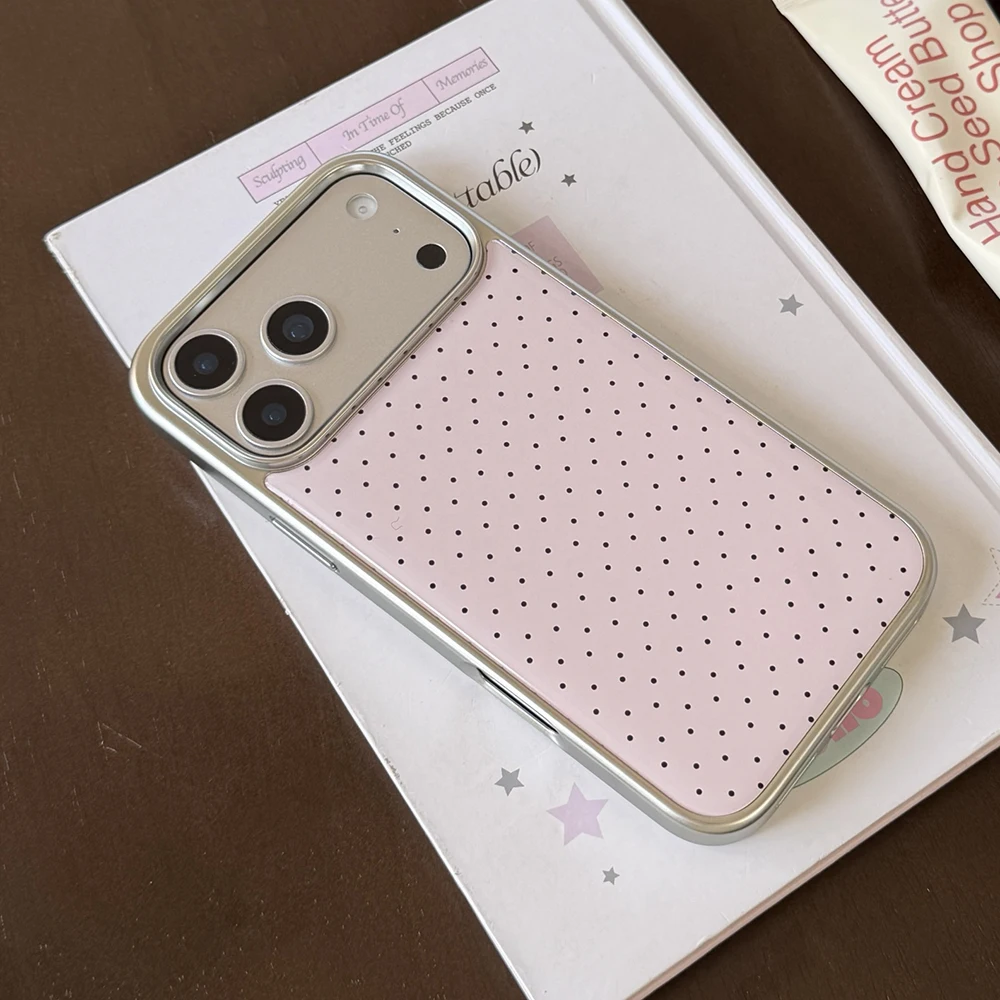 Korean INS Polka Dot Pattern Electroplated Silver Phone Case For iPhone 17 Promax 18 13 14 15 16 Pro Max Shockproof Cover Funda