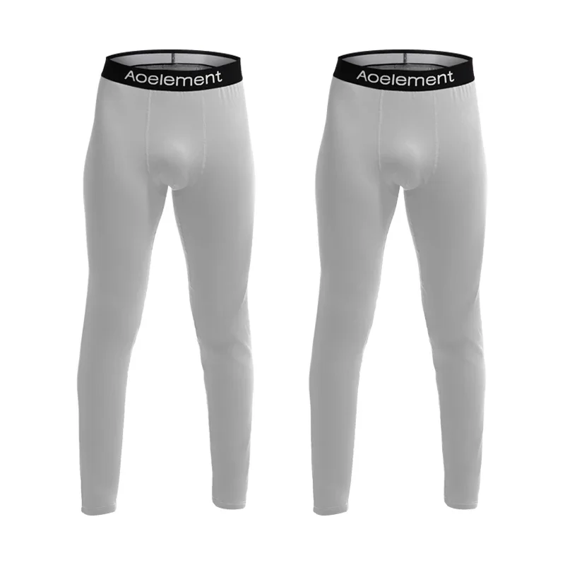 2PCS men's long johns fleece thin panties youth line pants thermal pants slim-fitting autumn and winter leggings
