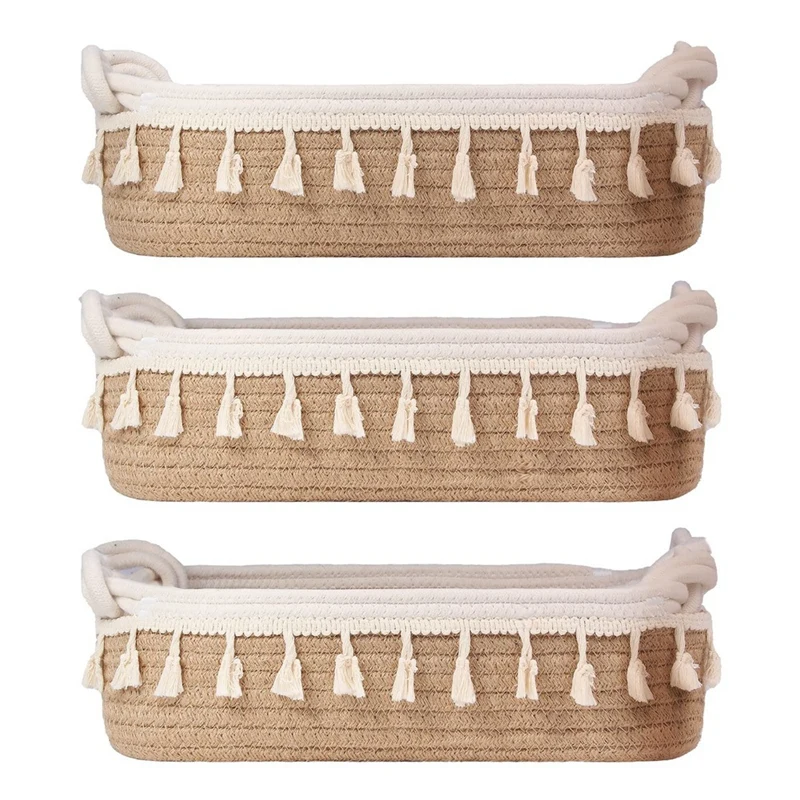 

HOT SALE 3PCS Rectangular Pet Baby Toy Cotton Rope Woven Storage Basket Cotton Rope Storage Basket Storage Basket