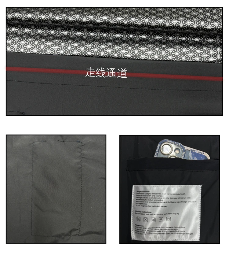 Unisex-Heizjacke, USB-aufladbar, 8 Heizzonen, elektrisch beheizter, warmer Kapuzenmantel, winddicht, wasserdicht, für den Winter, Outdoor, beheizt – Detail 18
