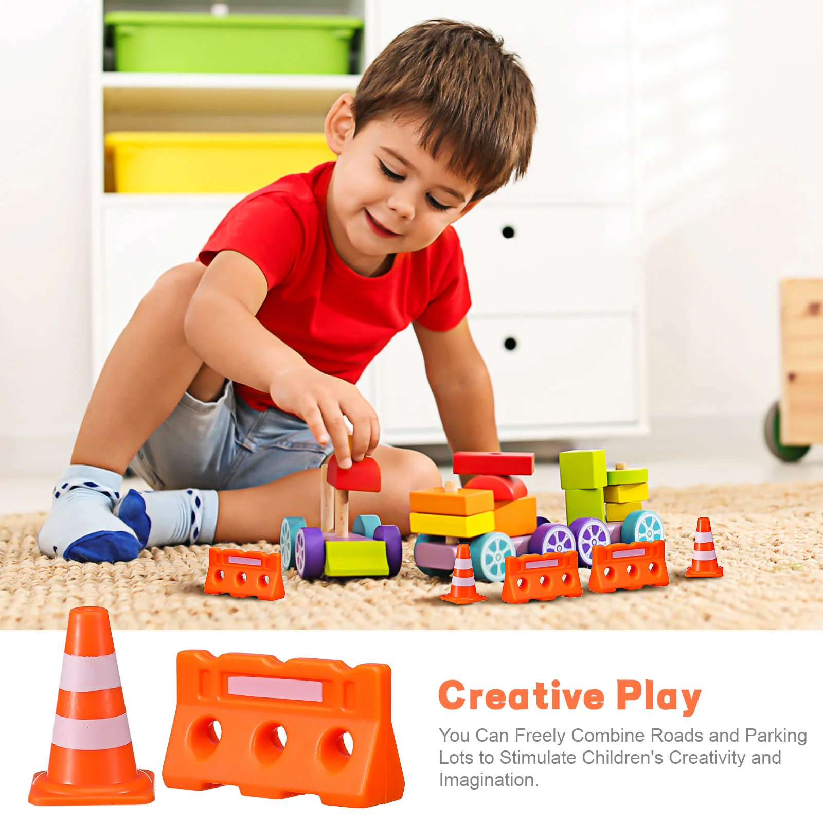 24 Pcs Traffic Cognitive Toys Miniature Signs Photo Decoration Wooden Cones Plastic Barricade Construction Kid Child Bundle