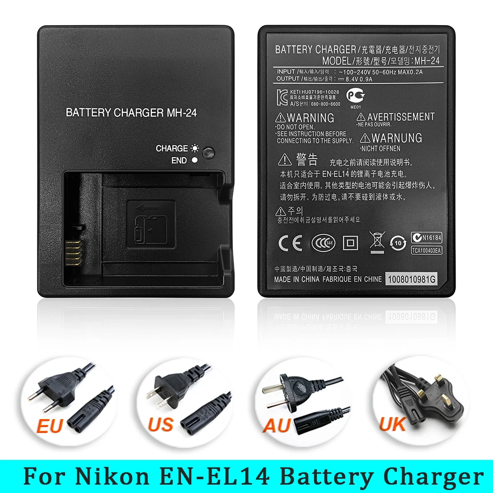 MH-24 Camera Battery Charger for Nikon En-el14 P7100 P7000 D3100 D5200 D5100 D3200 D3300 D5300 P7000 P7800 EN-EL14A EL14CBattery