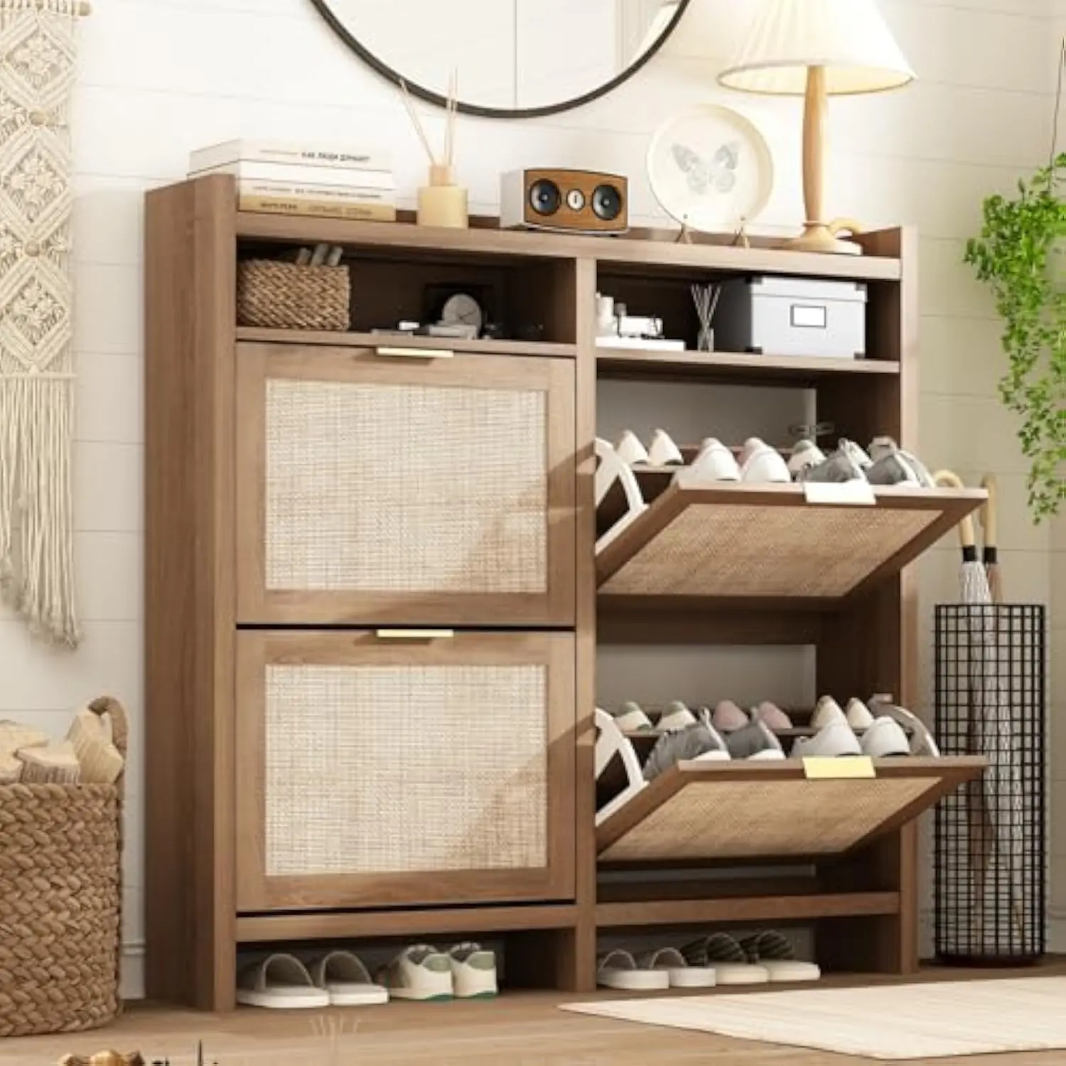 خزانة منظم تخزين للمدخل ، رف أحذية من الراتان لمدخل الباب الأمامي ، ضيق ، مخفي ، نحيف ، Fl