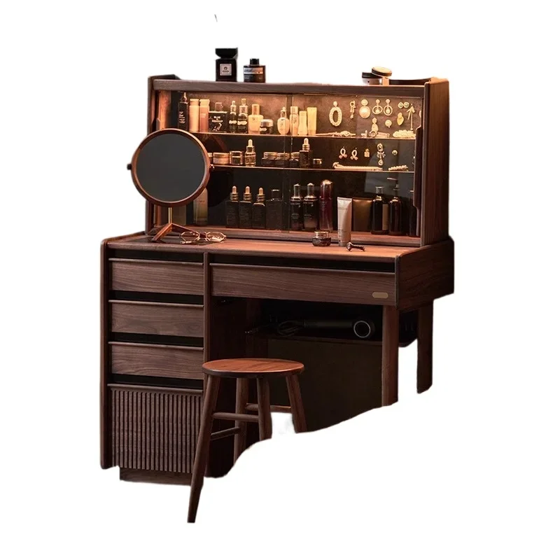 Solid wood dresser bedroom large capacity black walnut cosmetic cabinet bedroom multi-function storage cabinet desk
