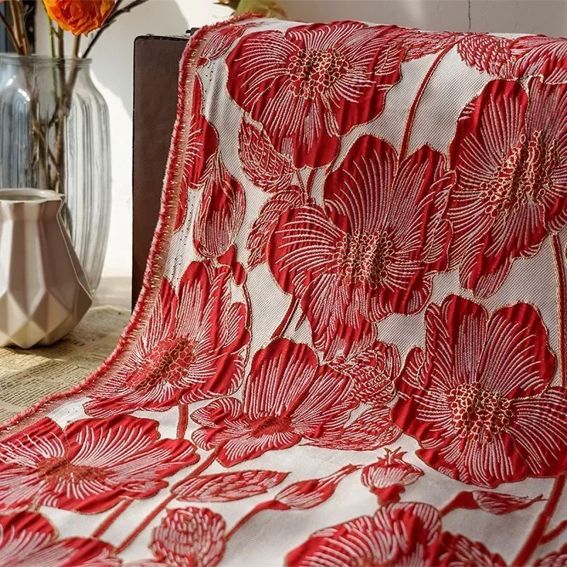 

45cmx145cm Embossed Gold Silk Large Flower Yarn Dyed Jacquard Fabric DIY Women's Coat Skirt Fashion Dress Fabric Sewing Fabric