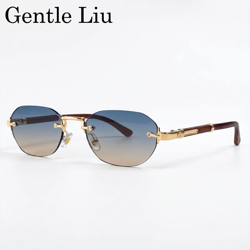 Rectangle Rimless Sunglasses Men 2026 Luxury Brand Vintage Small Square Frameless Sun Glasses Punk Hip Hop Metal Eyewear Shades