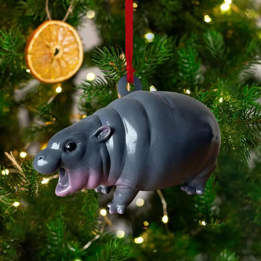 Hippo Pendant Resin Hippo Figurine Hanging Ornament Mini 3D Hippopotamus Sculpture Charm for Christmas Tree Backpack Pendant