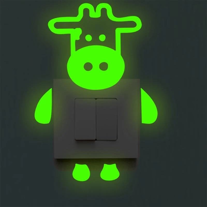 Cartoon Animals Luminous Switch Sticker Glow Wall Stickers Decal Home Kids Room Bedroom Decoration