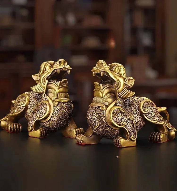 1 Pair Copper Inviting Wealth Animal Pixiu Living Room Home Office Decor Opening Gifts