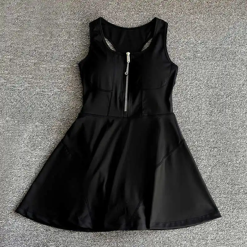 

Women's anti-transparent zipper base sports dress, outdoor running top, tennis suit, one-piece fitness dress.