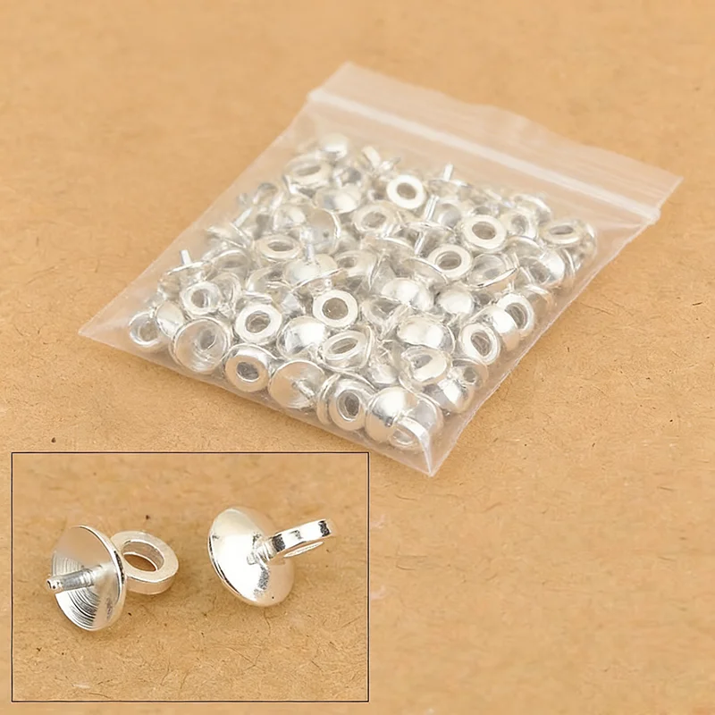 DIY ComponentsJewelry Findings Bail Connectors Pendant Beads Cap For Pearl Crystal Bead 5MM Wholesale 925 Sterling Silver 100PCS