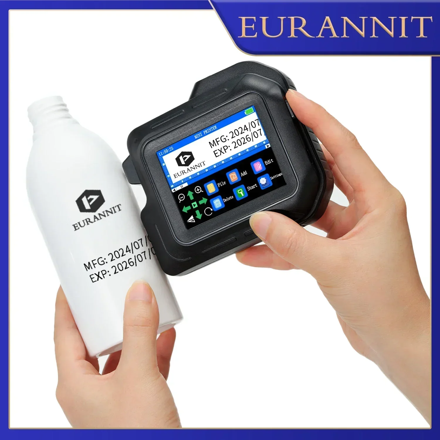 

EURANNIT E98 12.7mm Portable Mini Printer 2.8inch Touchscreen Handheld Inkjet Printer QR Barcode Logo Date Image Coding Machine