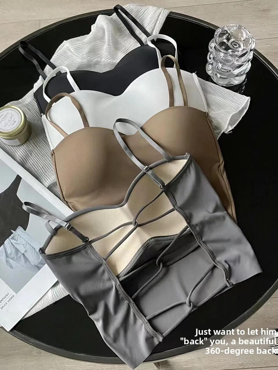 Ice Silk Strap Vest Women's Wireless Fixed Cup Breathable Versatile Cross Back Bralette Underwear Thin Summer plus Size