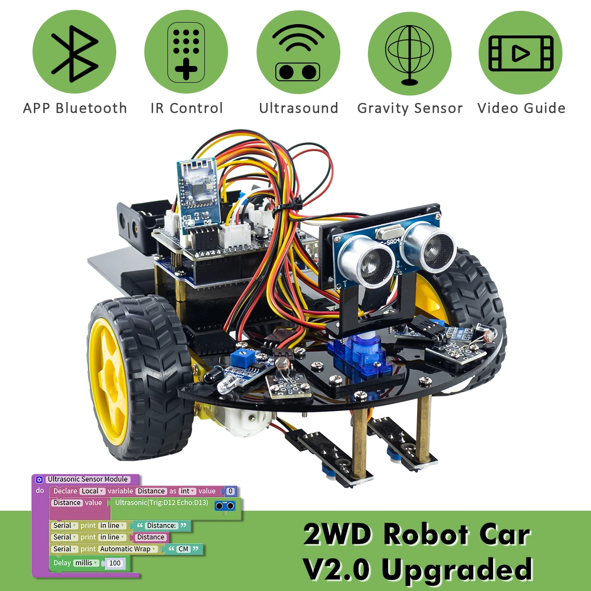 LAFVIN-Robot inteligente para Arduino 2WD, Kit de chasis mejorado V2.0, STEM, programación gráfica, con Tutorial