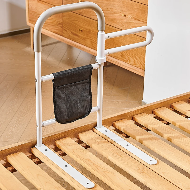 Bedside Guardrail for Elderly Fall Prevention Guard with Storage Pocket Height-adjustable Universal Bed Rail Protection Device