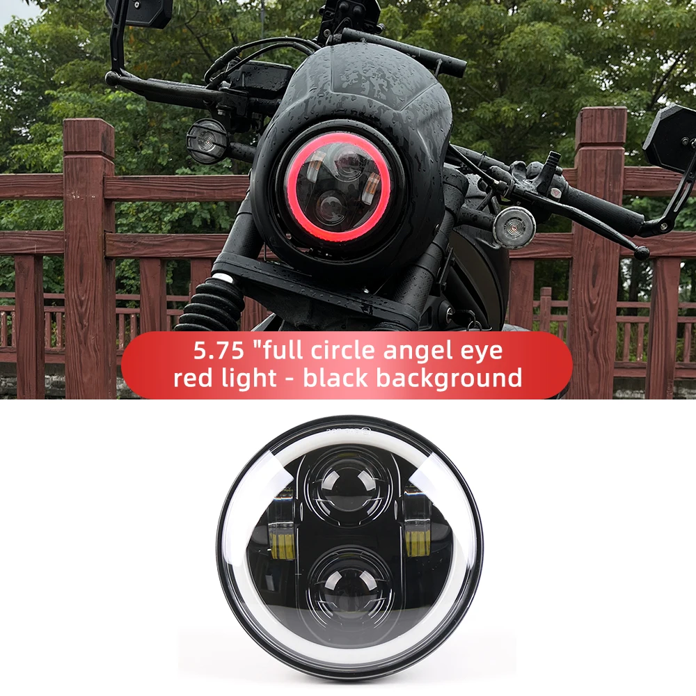 

5-3/4 5.75" Motorcycle LED headlights，red circular DRL，high/low beam for Harley 883 1200 Indian Scout Triumph Bobber, etc