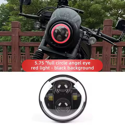 5-3/4" Red Halo DRL LED Headlight High/Low Beam for Harley Sportster 883/1200, Indian Scout, Triumph Bobber