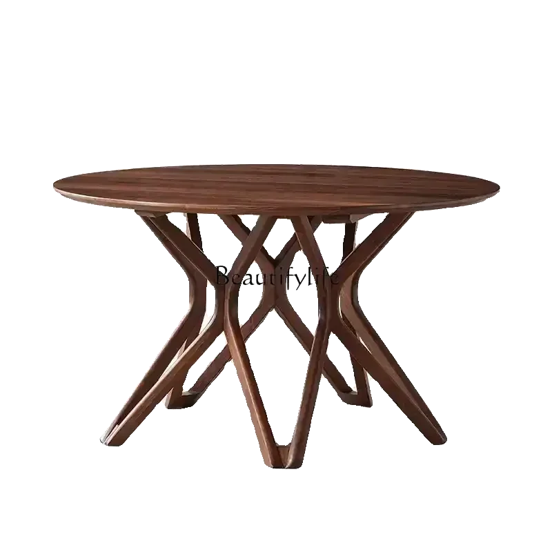 

lSolid wood dining table Modern simple North American black walnut Nordic home round dining table