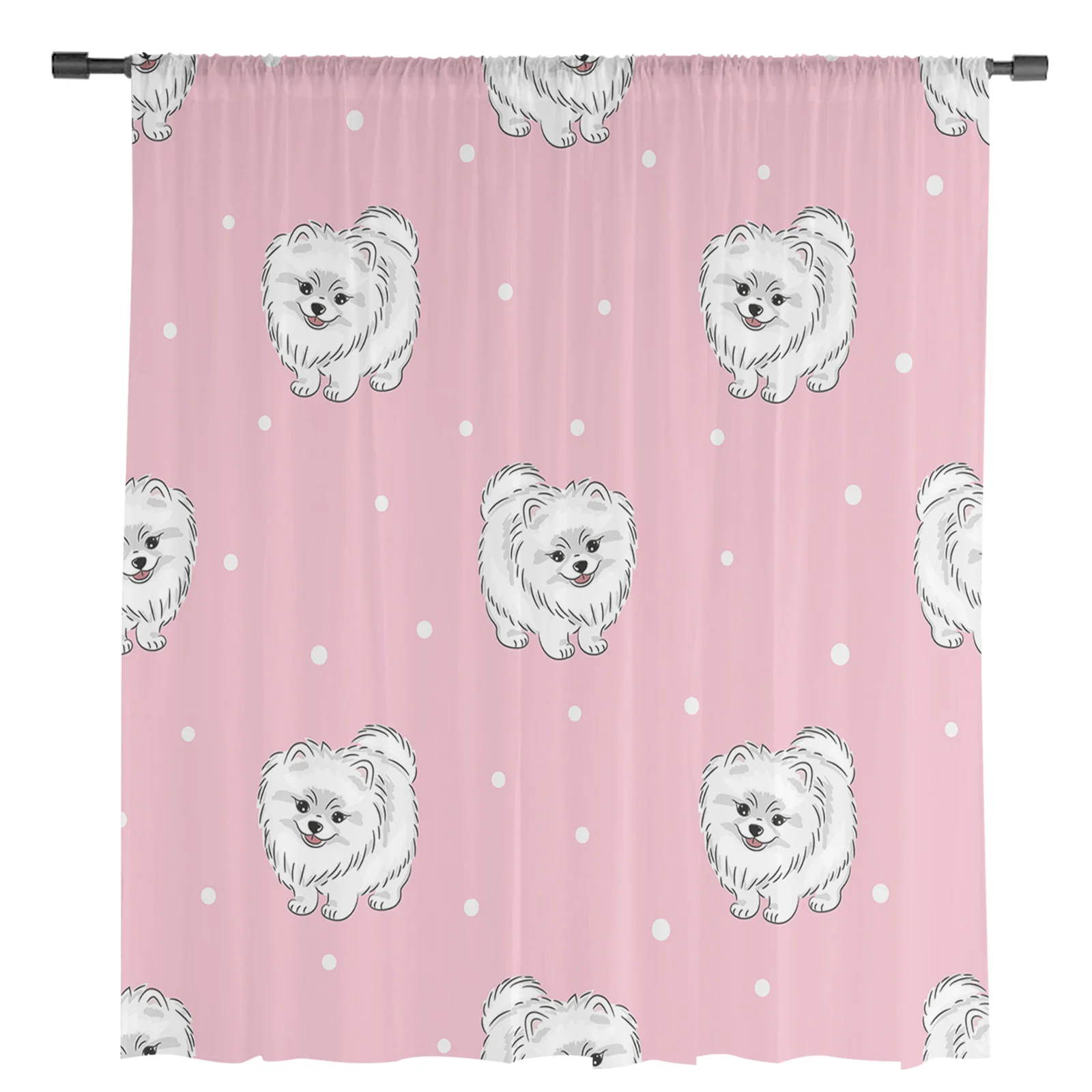 Cartoon Pet Dog Wave Point Modern Tulle Curtains for Living Room Bedroom Home Kitchen Window Sheer Curtains