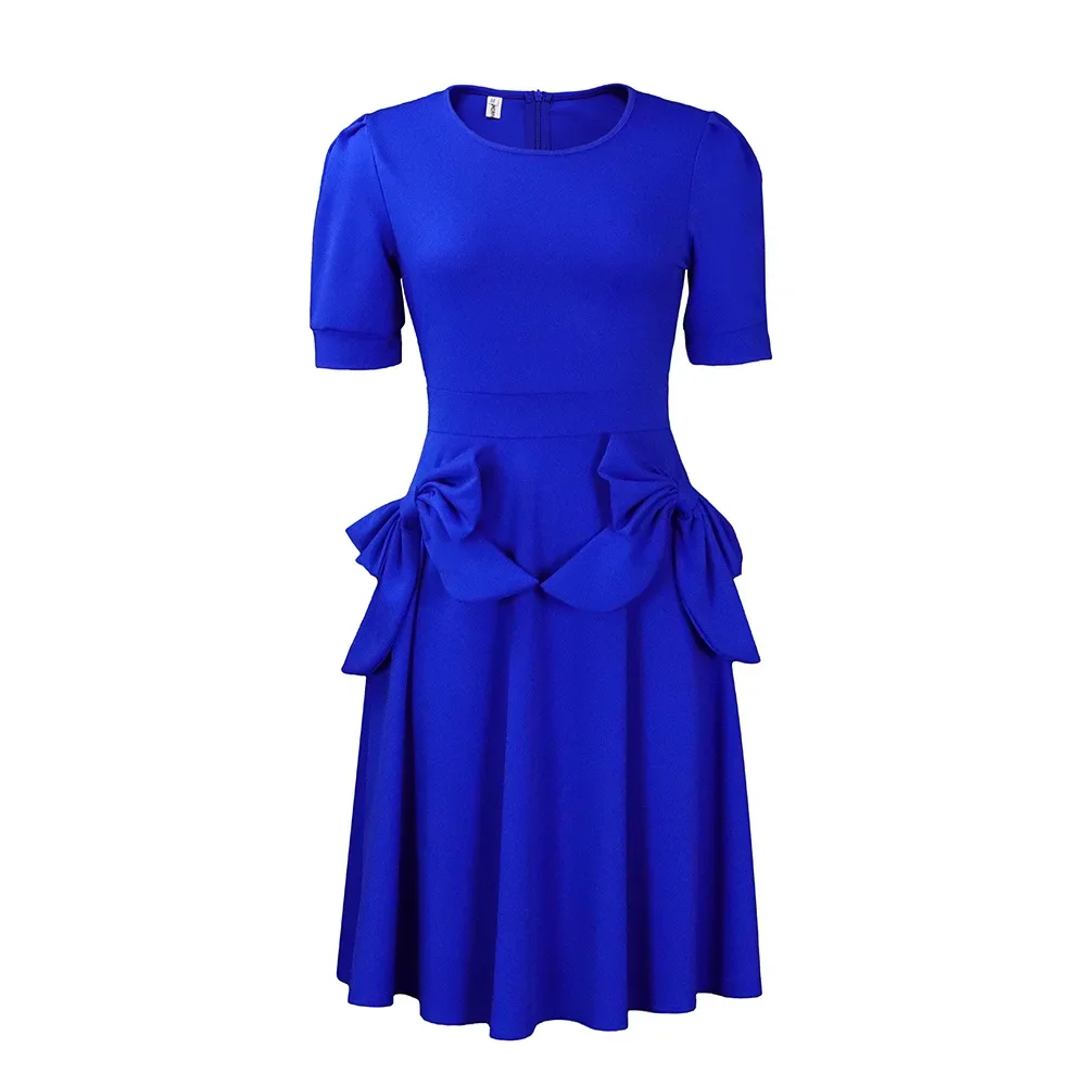 Plus Size African Dress Short Sleeve Bow A Line Ruffles Midi Dress Elegant Casual Career Formal Work Office Dresses Women