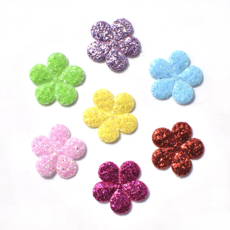 Misturado Glitter Tecido Patches para Roupas, Flor Feltro Applique, DIY Scrapbooking Acessórios, 120Pcs