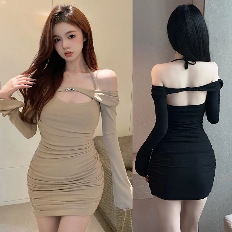 Women's Dress Shawl Two-Piece Set Halter Camisole Dress Long Sleeves Shawl Slim Sexy Korean Version