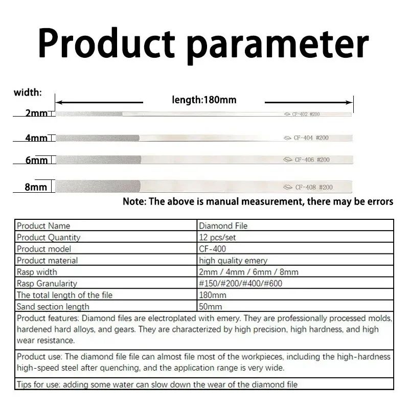 Best CF-400 Diamond File Set BF-90 Diamond Alloy Lat Polishing File MTP-120 Diamond Tapered File PTF-10 Hand File Grit150~400