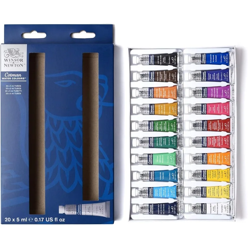 Winsor & Newton Cotman Watercolor Paint Set 10/20 Colors,5ml (0.17-oz) Tubes High Transparency Provide Outstanding Lightfastness