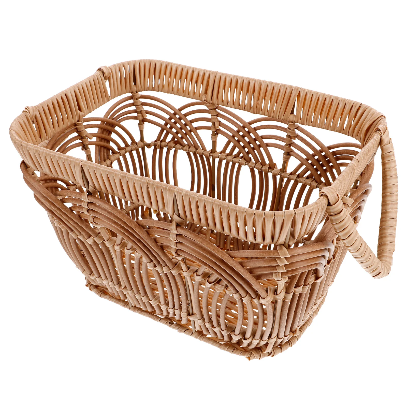 

European Vintage Handwoven Wicker Basket Brown Bamboo Handle Entryway Organizer Storage Tray Rustic Style Decorative