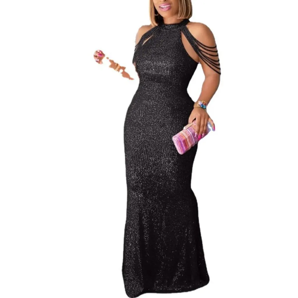 

Весенне-летнее свободное платье с пайетками на бедрах для женщин больших размеров, повседневное женское платье большого размера в европейском и американском стиле