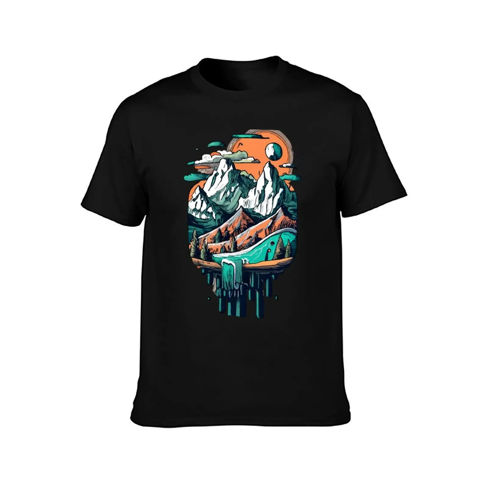 Waterfall mountains T-Shirt Summer Casual Cotton Tee Oversized Streetwear Tops Vintage Graphic Print Loose Fit Short Sleeve