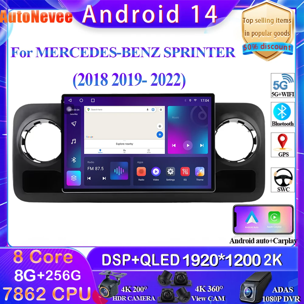 13.3“ Carplay Android 14 car radio pro mercedesbenz sprintovat 2018 2019- 2022 multimediální pivot 5g wifi Bluetooth touch display