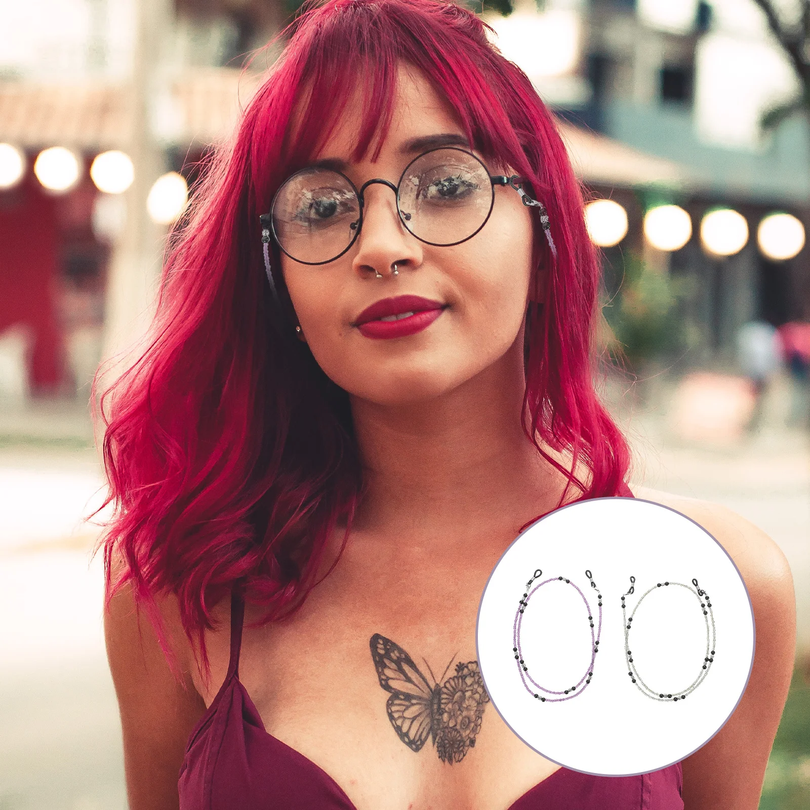 

2Pcs Decorative Pendant Chain for Glasses Eyeglass Holder Reading Chain Fashion Beaded Strap Women Acrylic Hanging Accessory