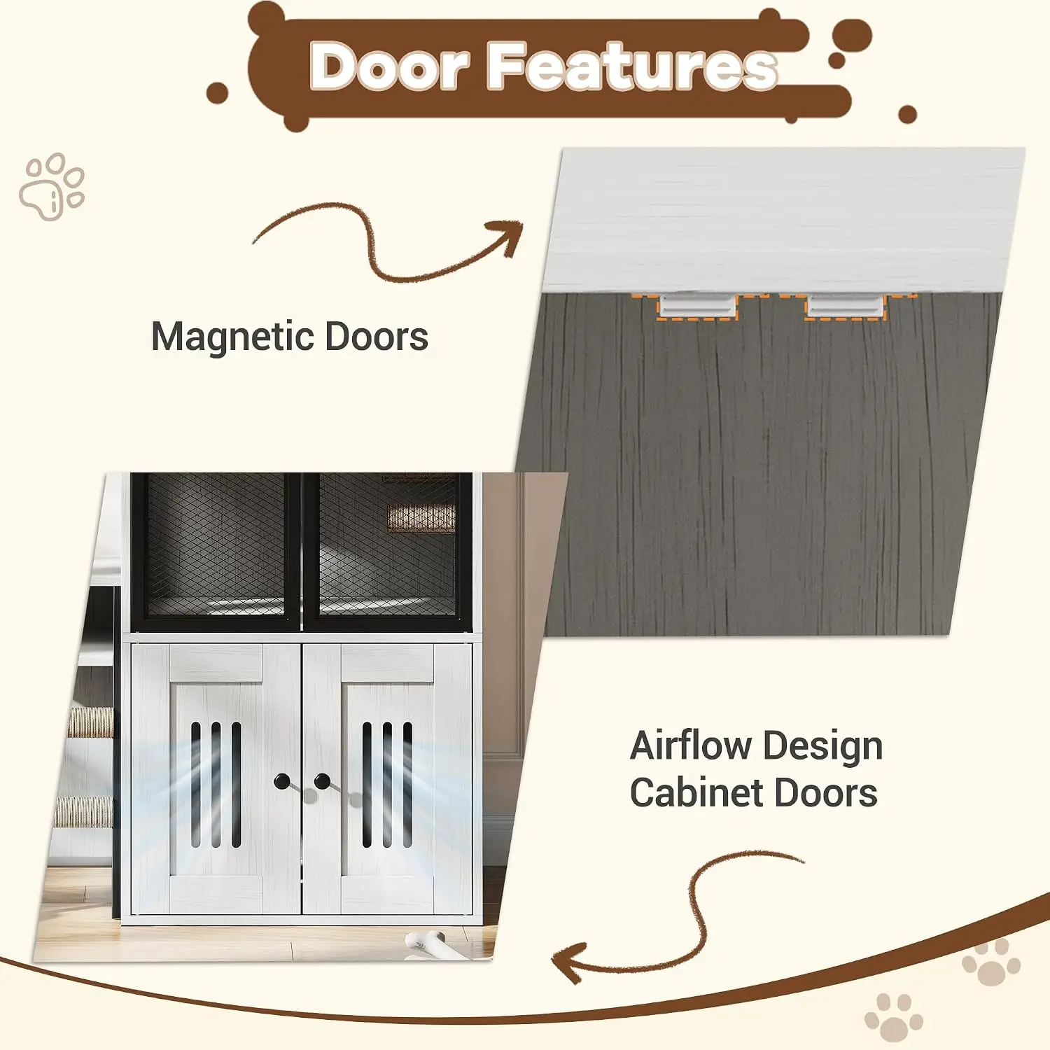 Litter Box Enclosure with Platform, Double Layer Hidden Furniture, Modern Villa Cat Cabinet with Ladder, Hammock & Metal Mesh
