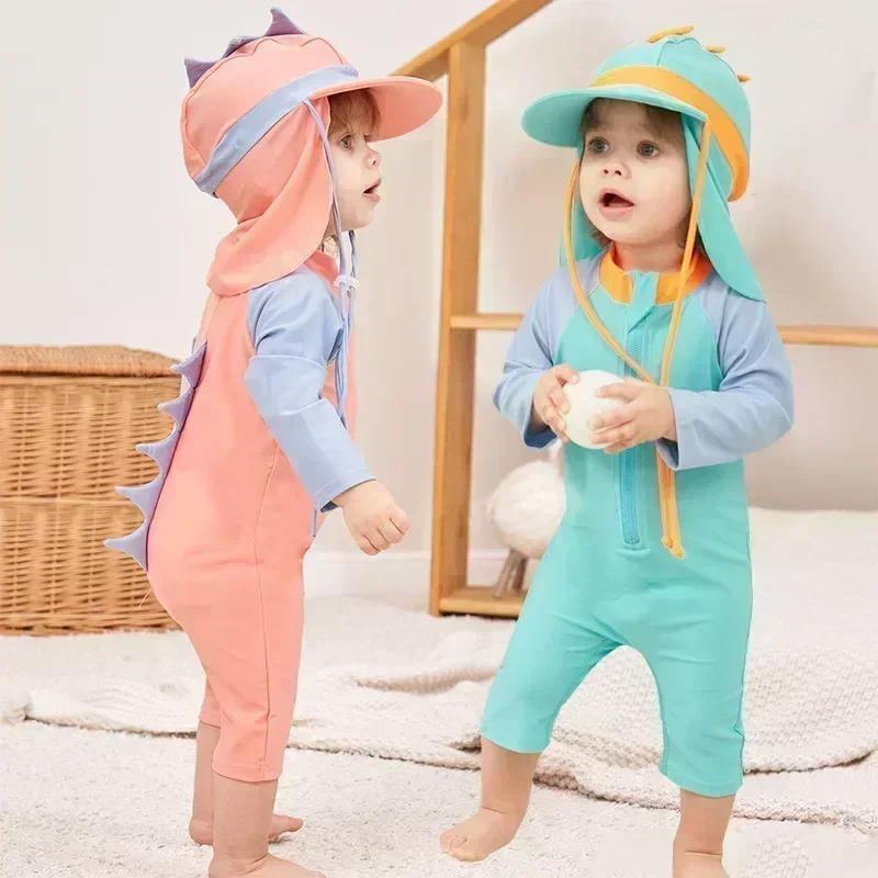 Costume da bagno per bambini 2024 Estate Costumi da bagno interi per bambini Dinosauro Ragazzi Ragazze Tuta da surf Protezione solare per bambini