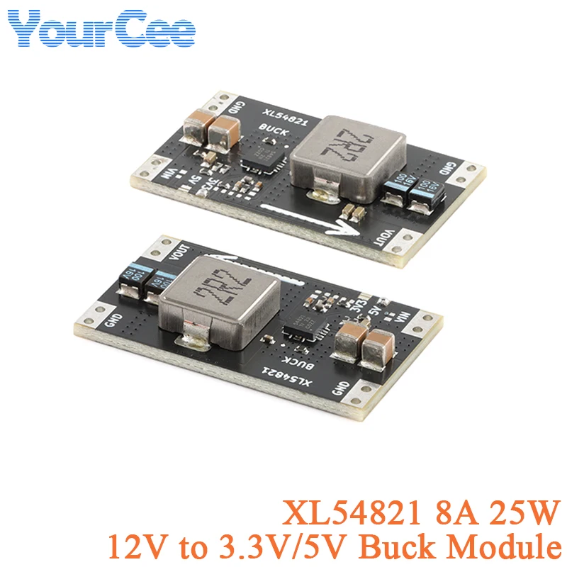 2pcs XL54821 Step Down Buck Power Supply Module DC12V to 3.3V/5V Output 8A/25W PWM High Power Buck Board