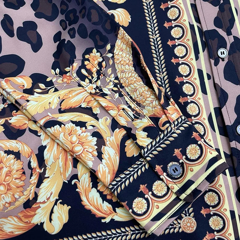 Luxury Royal Shirts Men Casual Social Paisley Floral Leopard Digital Printing Shirt Manga Longa Prom Party Shirts Ropa Hombre
